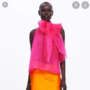 Zara Sleeveless Organza Blouse with Bow